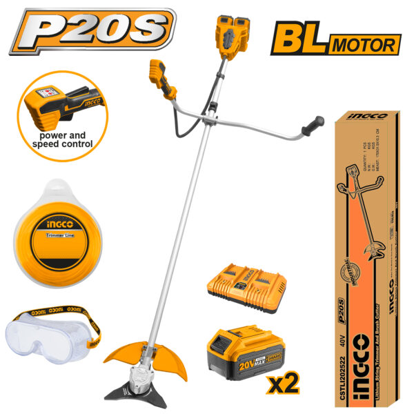 Trimmer 20V BL motor+2acumulatori 4A+accesorii